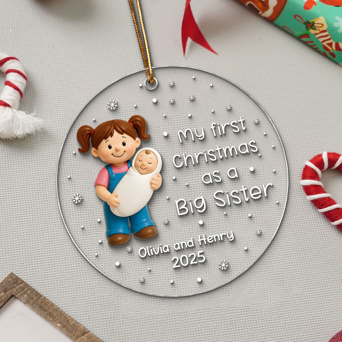 My First Christmas As Big Sister Big Brother - Personalized Acrylic Ornament - Proud New Big Siblings Gift