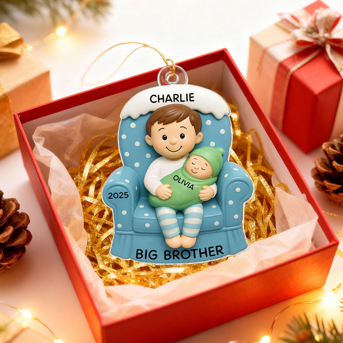 Proud New Big Sister Big Brother - Personalized Acrylic Ornament - New Big Brother, New Big Sister, New Sibling Christmas Gift