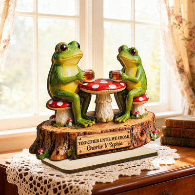 3D Effect Cottagecore Retro Aesthetic Frog Couple Together Until We Croak - Personalized 2-Layer Wooden Plaque - Gift For Couple, Gift For Him, For Her