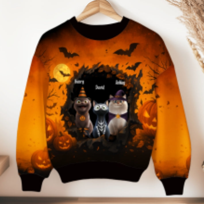 Halloween 3D Cat in Haunted Escape Personalized 3D Sweatshirt, Halloween Costume for Cat Lovers