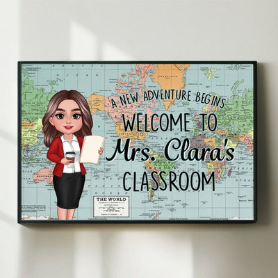 World Map Adventure Themed Welcome To Classroom Personalized Poster, Back To School, Classroom Decor