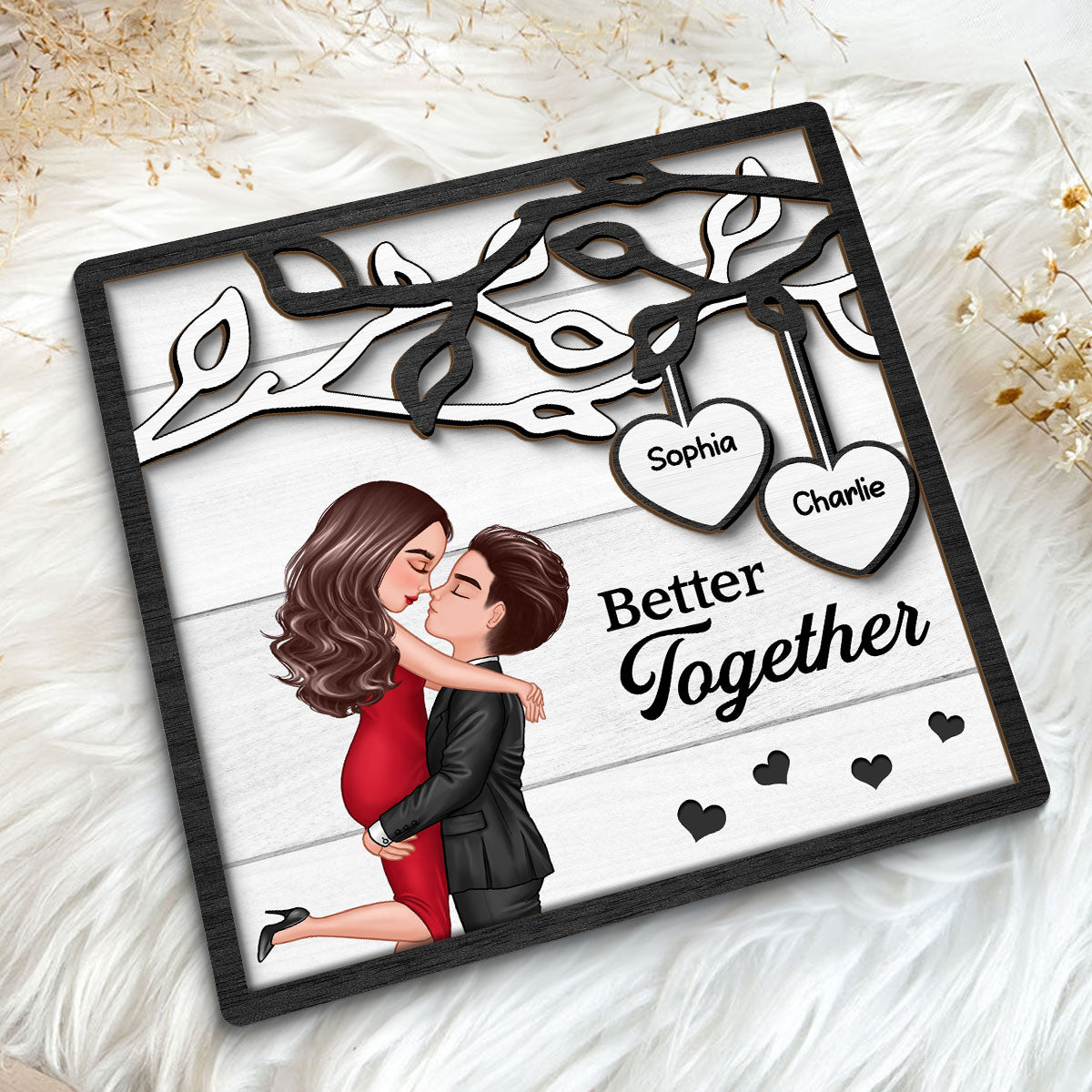 Couple Kissing Under Tree Hugging Kissing Couple Personalized 2-Layer Wooden Plaque