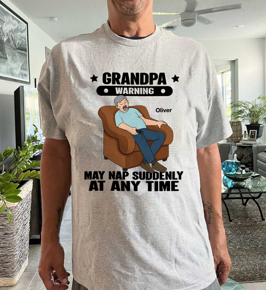 Grandpa Warning May Nap Suddenly At Any Time Funny Father‘s Day Gift Personalized Light Color Shirt