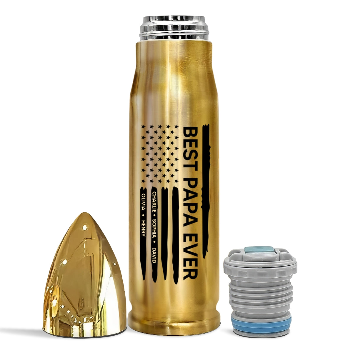Best Dad Papa Grandpa Ever Kids Names In Nation Flag Personalized Bullet Tumbler