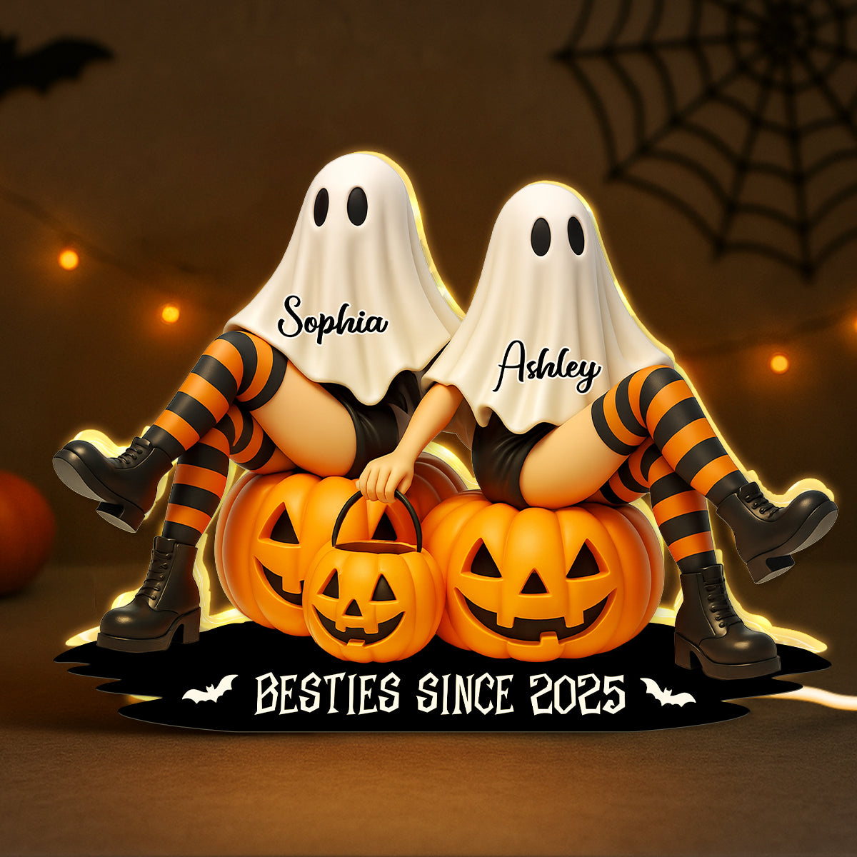 Ghost Besties Sitting Personalized Light Box, Halloween Decor for Besties, Gift for Best Friends