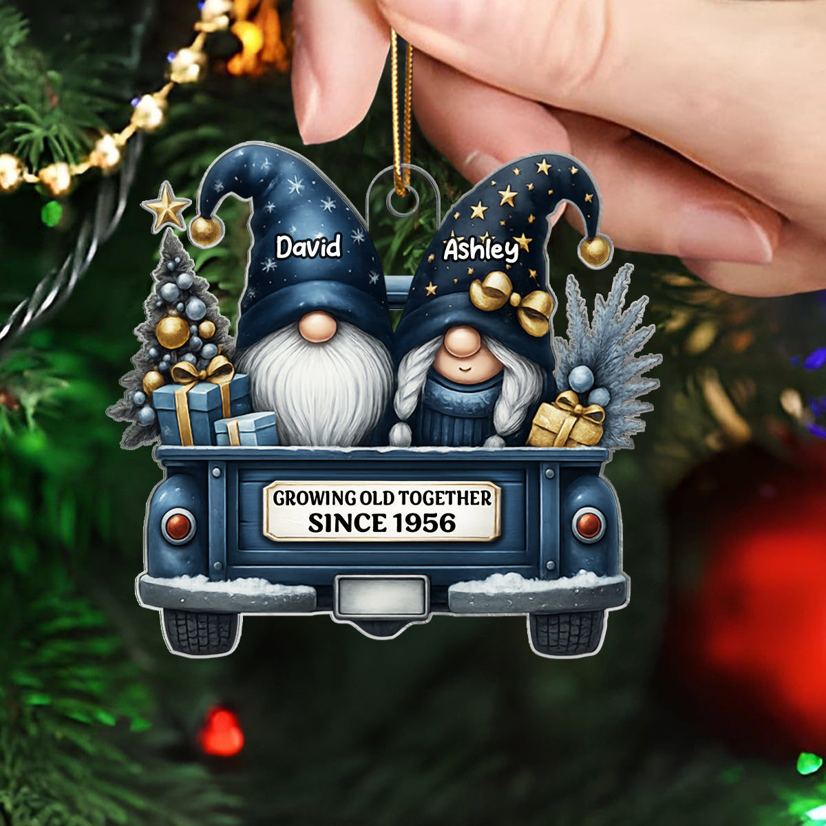 Gnome Couple Growing Old Together - Personalized Acrylic Ornament - Heartfelt Gift For Couple, For Him, For Her, Husband, Wife