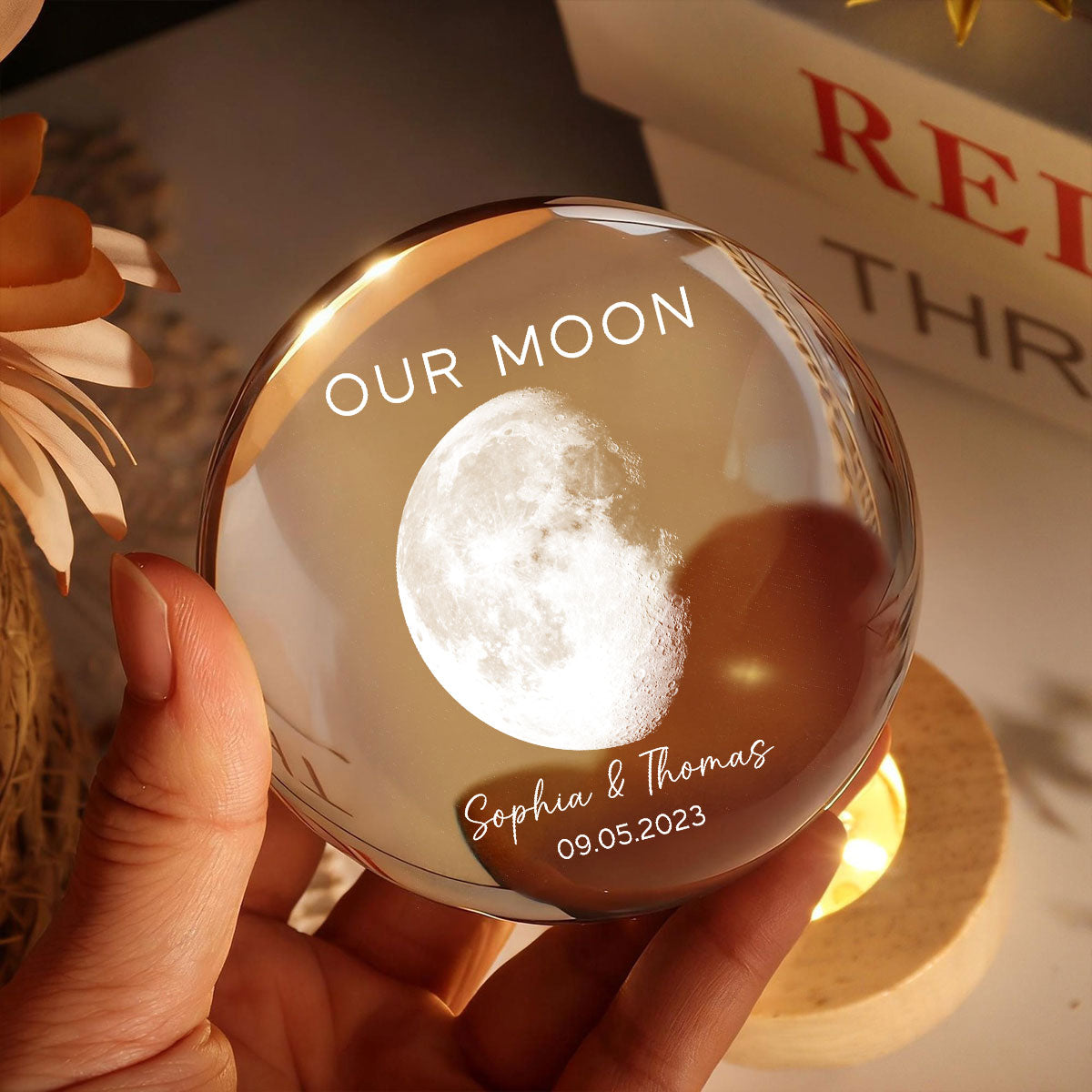Our Moon Special Day Custom Moon Phase - Personalized Crystal Ball LED Night Light - Heartfelt Gift For Couple