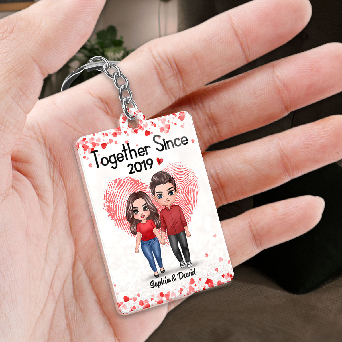 Fingerprint Doll Couple Standing Favorite Song Scannable QR Code Personalized Acrylic Keychain