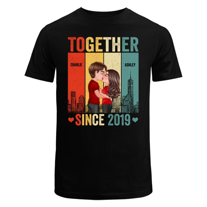 Couple Kissing Under Skyline Retro Personalized Shirt