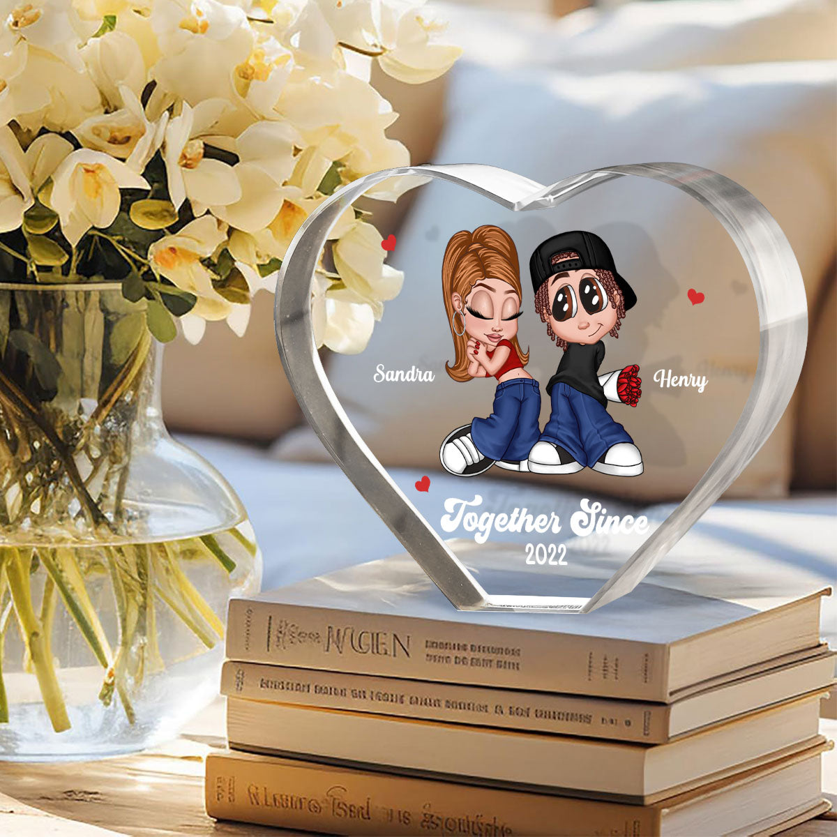 Y2K Couple Personalized Premium Crystal Heart LED, Gift For Him, Gift For Her