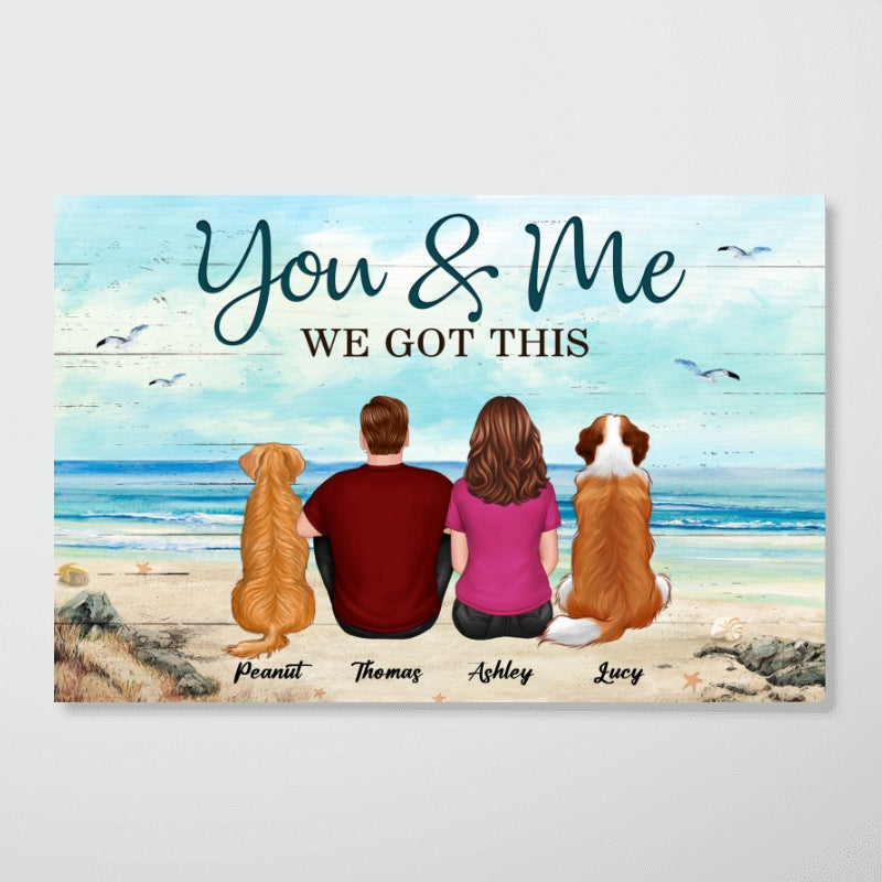 Couple Back View Sitting At Beach With Dog Cat Pet Lover Personalized Poster