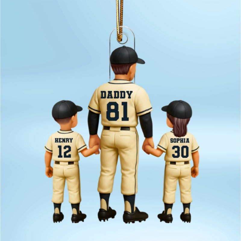 Baseball Father Holding Son Daughter Hand Personalized Acrylic Ornament, Christmas Gift for Baseball Dad