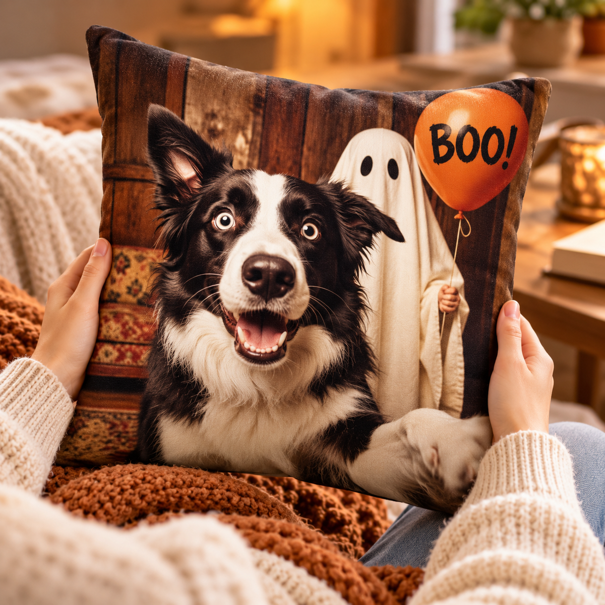 Custom Dog Cat Photo Halloween - Personalized Pillow - Trendy Vintage Spooky Tee for Pet Moms