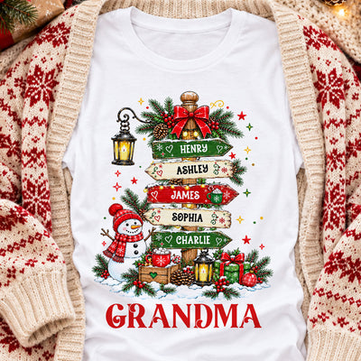 Heartwarming Christmas Signposts Custom Grandma Grandkids Names - Personalized Shirt - Christmas Gift For Grandma