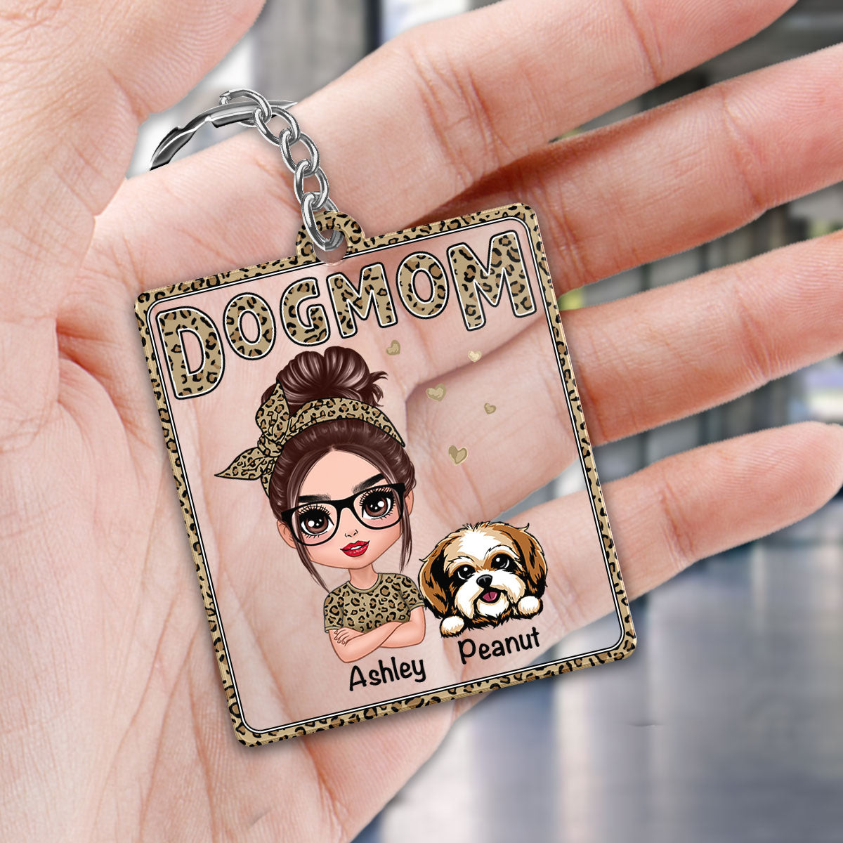Leopard Shirt Doll Dog Mom Personalized Acrylic Keychain