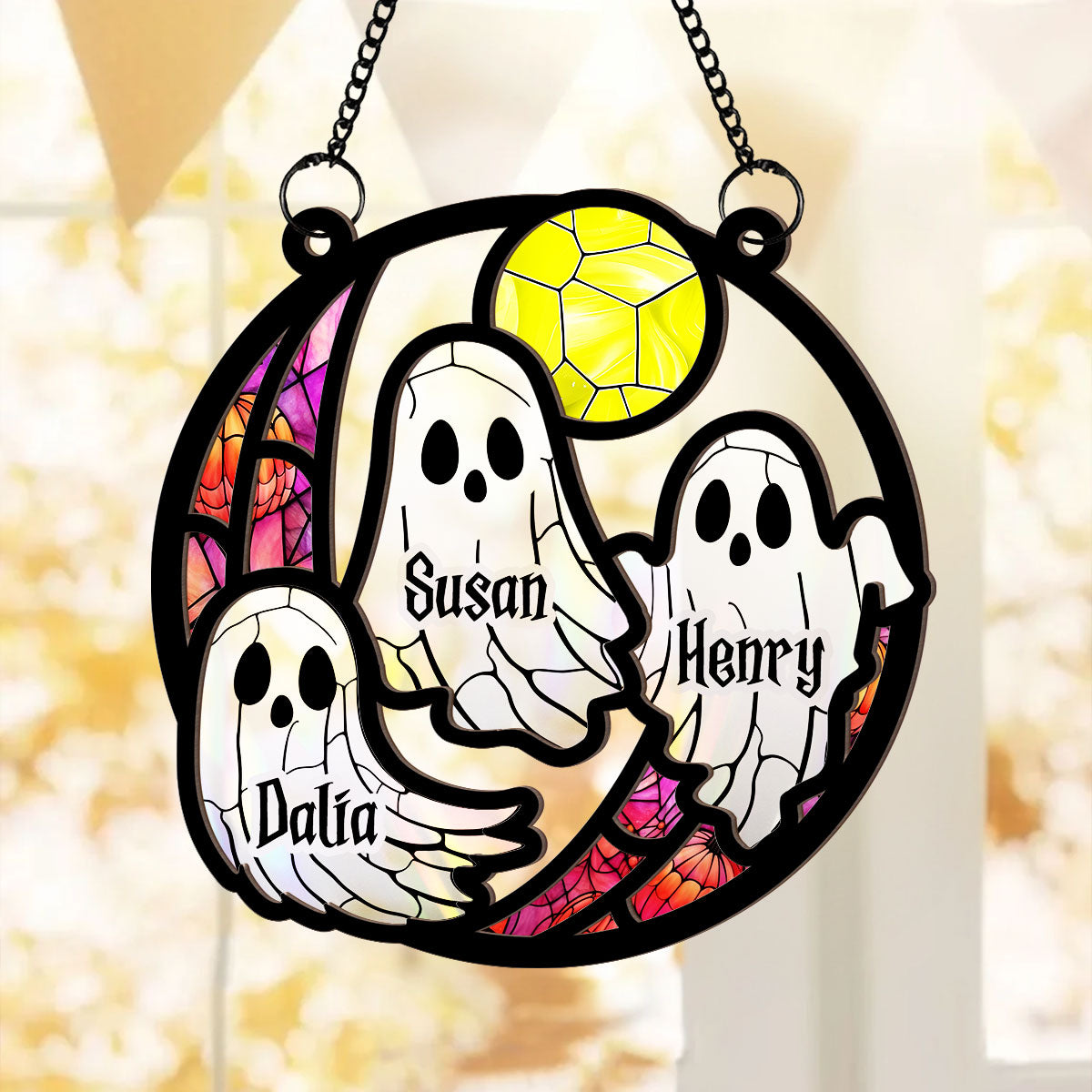 Grandma Mom Family Boo Crew Personalized Suncatcher, Halloween Decor