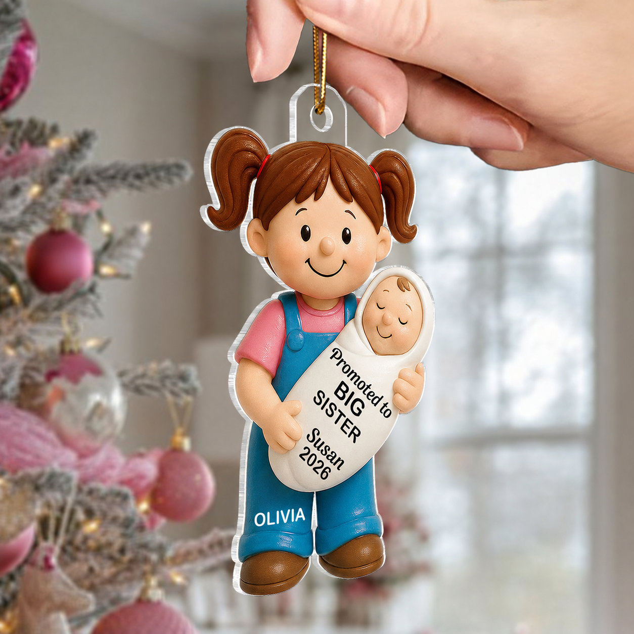 Promoted To Big Sister Big Brother 2D Flat - Personalized Acrylic Ornament - New Big Brother, New Big Sister Gift