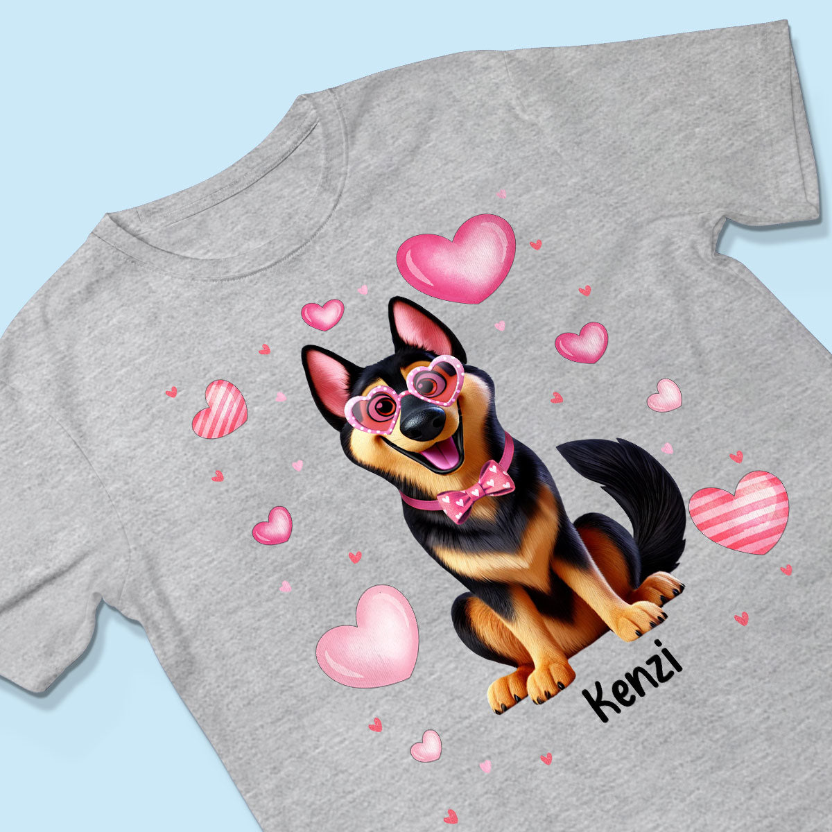 Personalized  Shirt For Dog Lovers, 3D Cute Dogs, Bow Coquette Red Pink Hearts