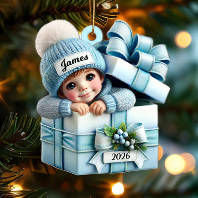 Kid Boy Girl Inside Gift Box - Personalized Acrylic Ornament - Christmas Gift for Children, Grandchildren