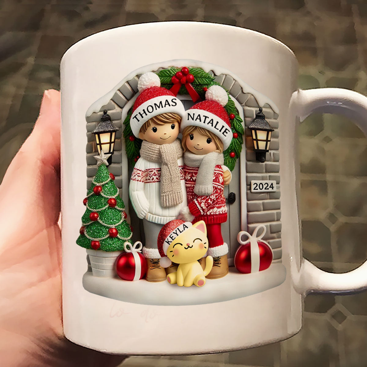Personalized Farmhouse Couple Mug with Optional Pet Dog Cat, Christmas Gift for Him, Gift for Her