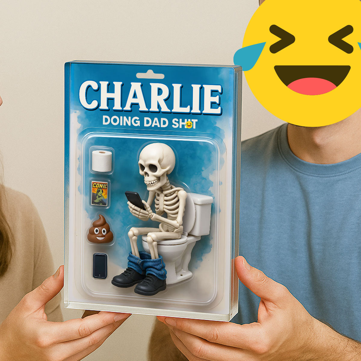 Doing Dad Sh*t, Funny Skeleton Toilet Custom Figure Toy Box Personalized Acrylic Block