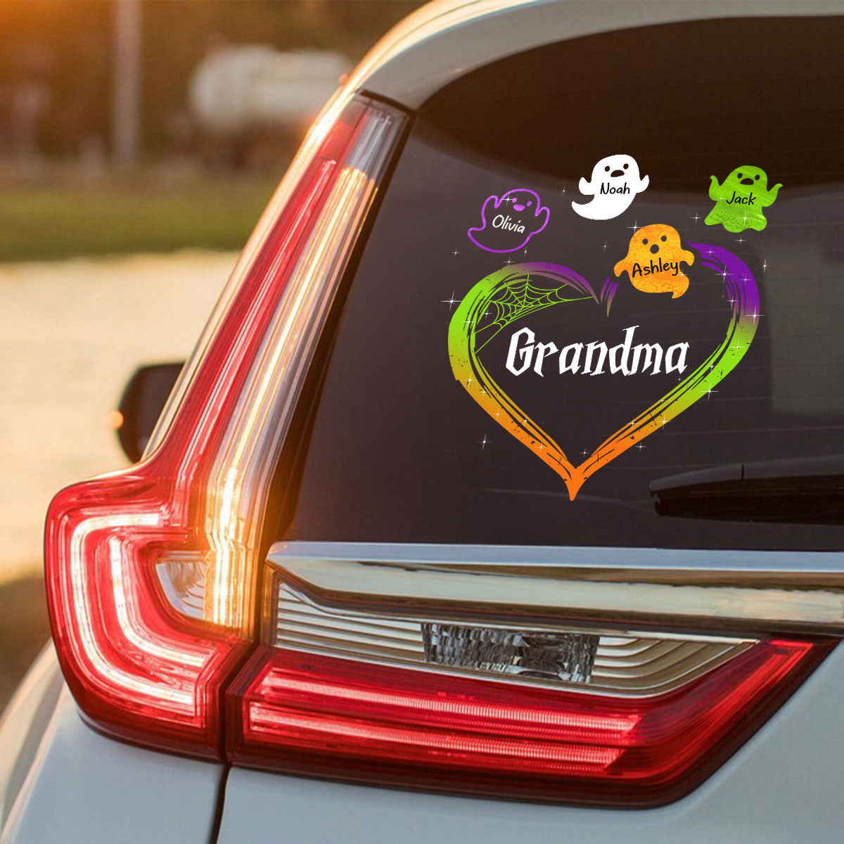 Grandma Mom Boo Flying Heart Personalized Decal, Halloween Decor