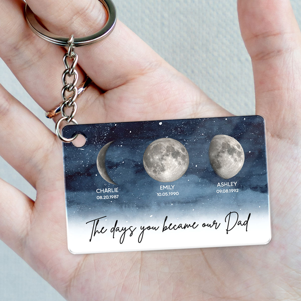 Starry Night Custom Birth Moon Phase The Days You Became Our Dad Personalized Acrylic Keychain