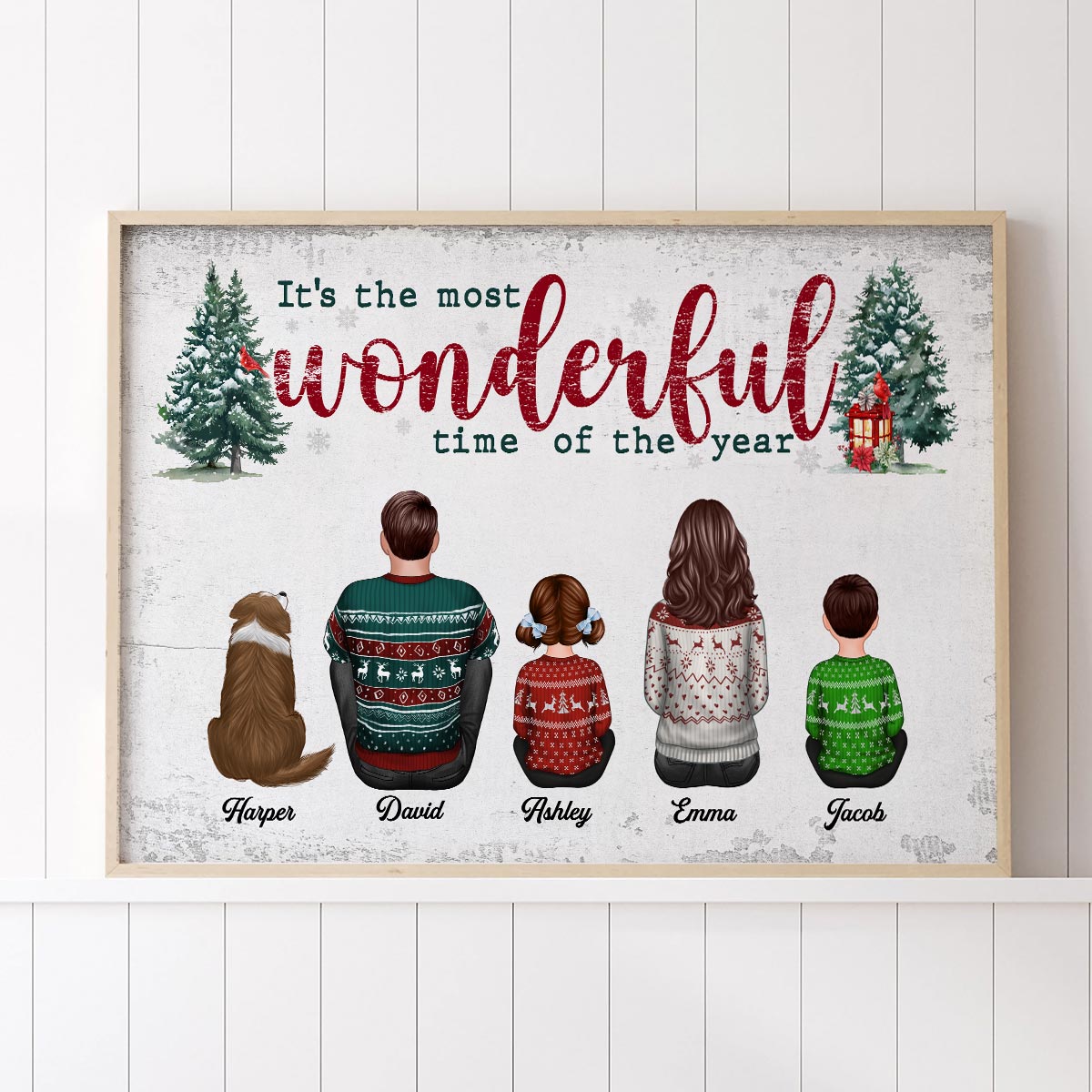 It's The Most Wonderful Time Of The Year Christmas Family Sitting Together Personalized Poster, Rustic Christmas Decoration