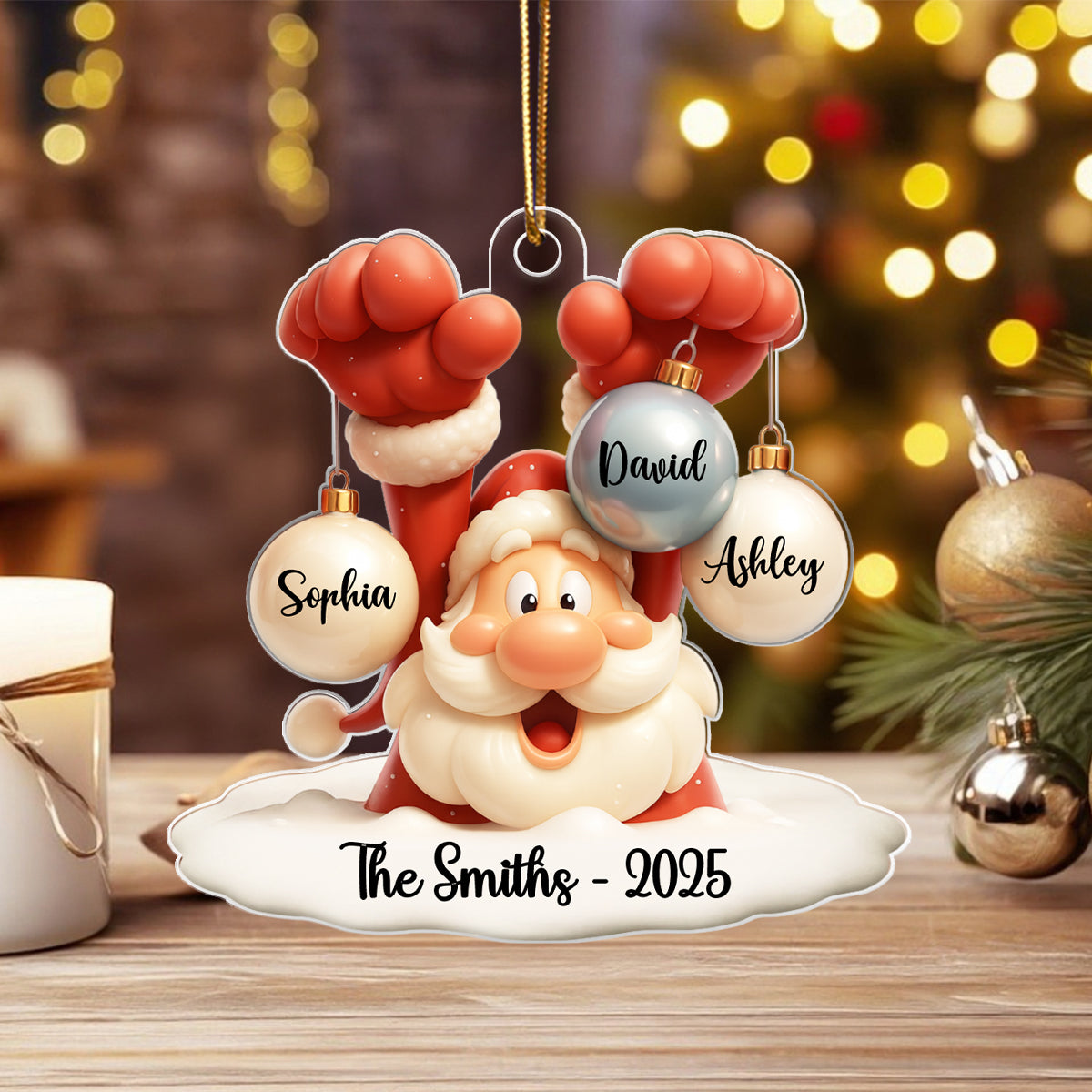 Family Name Christmas Santa Personalized Ornament, Gift for Family, Acrylic Ornament