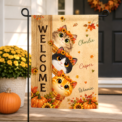 Cozy Fall Cat Welcome - Personalized Garden Flag
