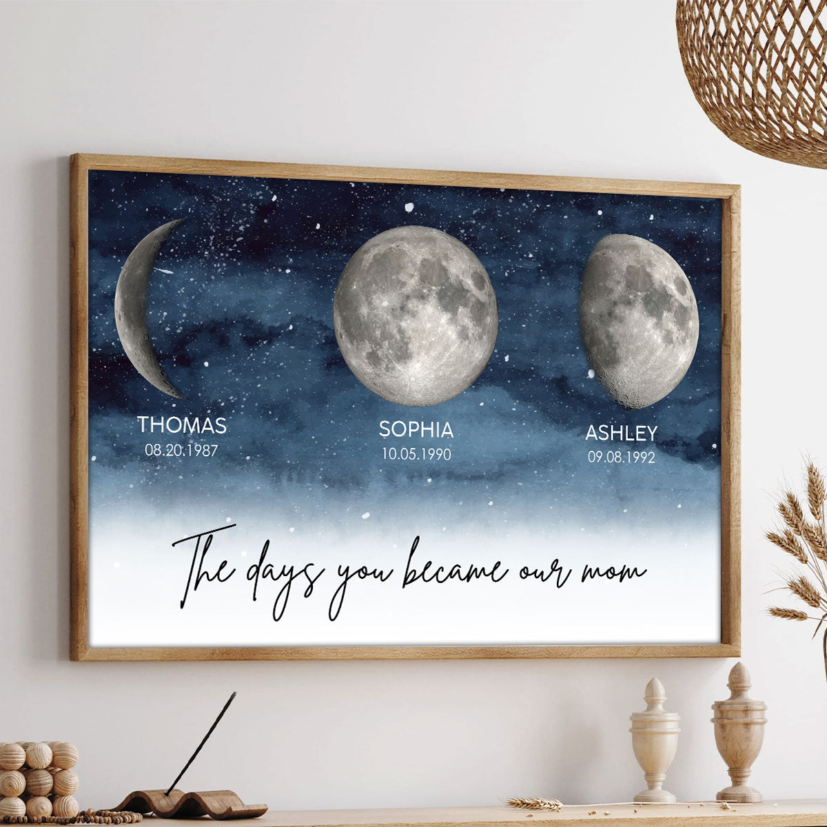 Starry Night The Day You Became our MOM MUM Custom Title Nickname And Kids Birth Moon Phase - Personalized Poster - Heartfelt Mother's Day Gift For Mom, Wife, Grandma