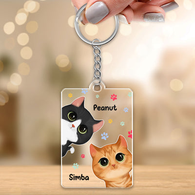 Cute Watercolor Cats Peeking Gift For Cat Lover Personalized Acrylic Keychain