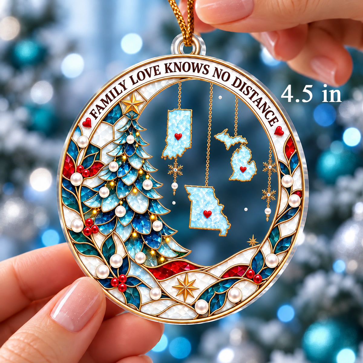 Family Love Knows No Distance - Personalized Acrylic Ornament - Togetherness Christmas Gift for Family, Siblings