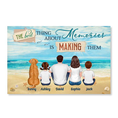 Family Sitting Back View Beach Personalized Horizontal Poster