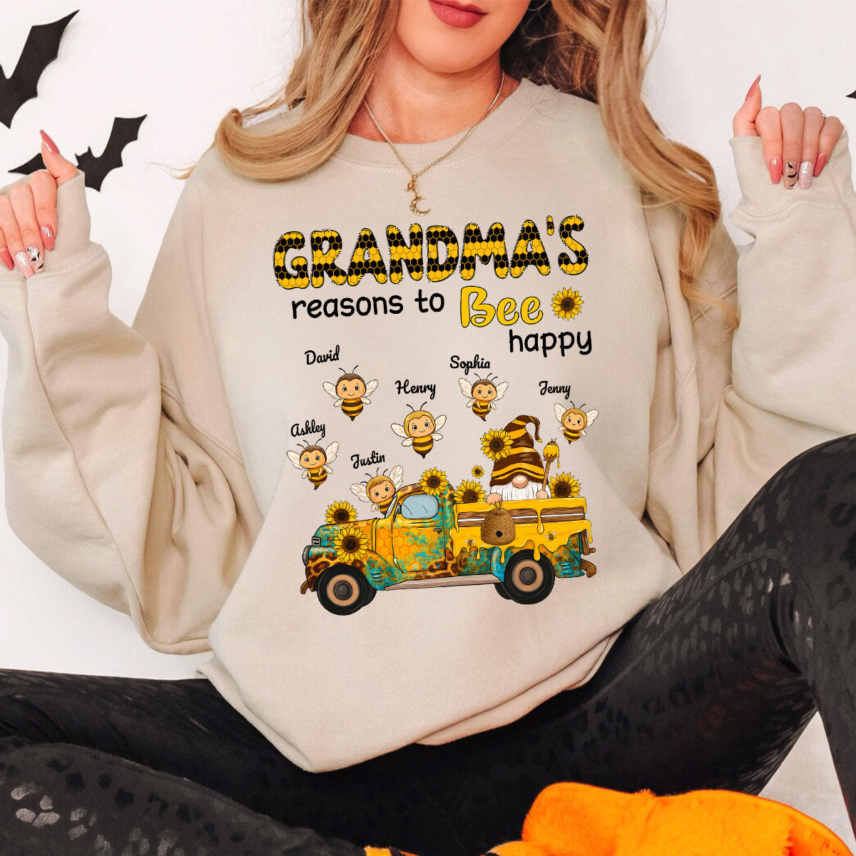 Gnome Grandma's Reasons to be Happy Personalized Sweatshirt, Cozy Fall Sweatshirt for Grandma