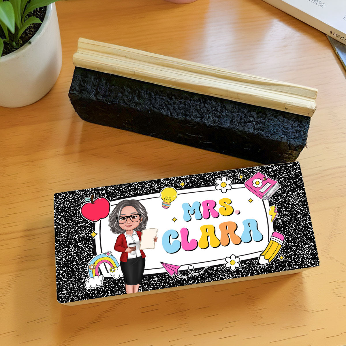 Teacher Composition Book Pattern Personalized Chalkboard/Whiteboard Eraser with Marker, Teacher Appreciation Gift, Back To School Gift