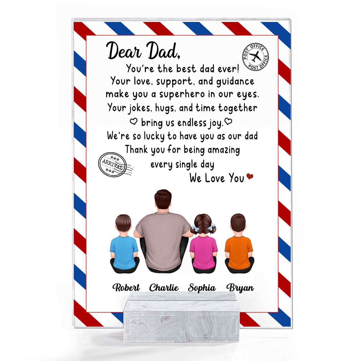 Dear Dad Sitting Dad And Kids Back View Envelope Personalized Acrylic Plaque