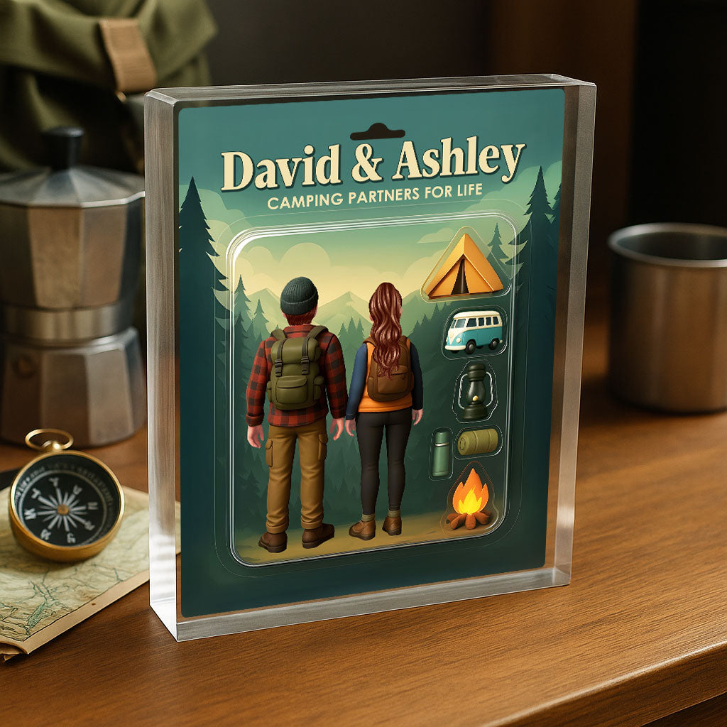 Camping Couple Toy Box Figures Style Personalized Acrylic Block Plaque
