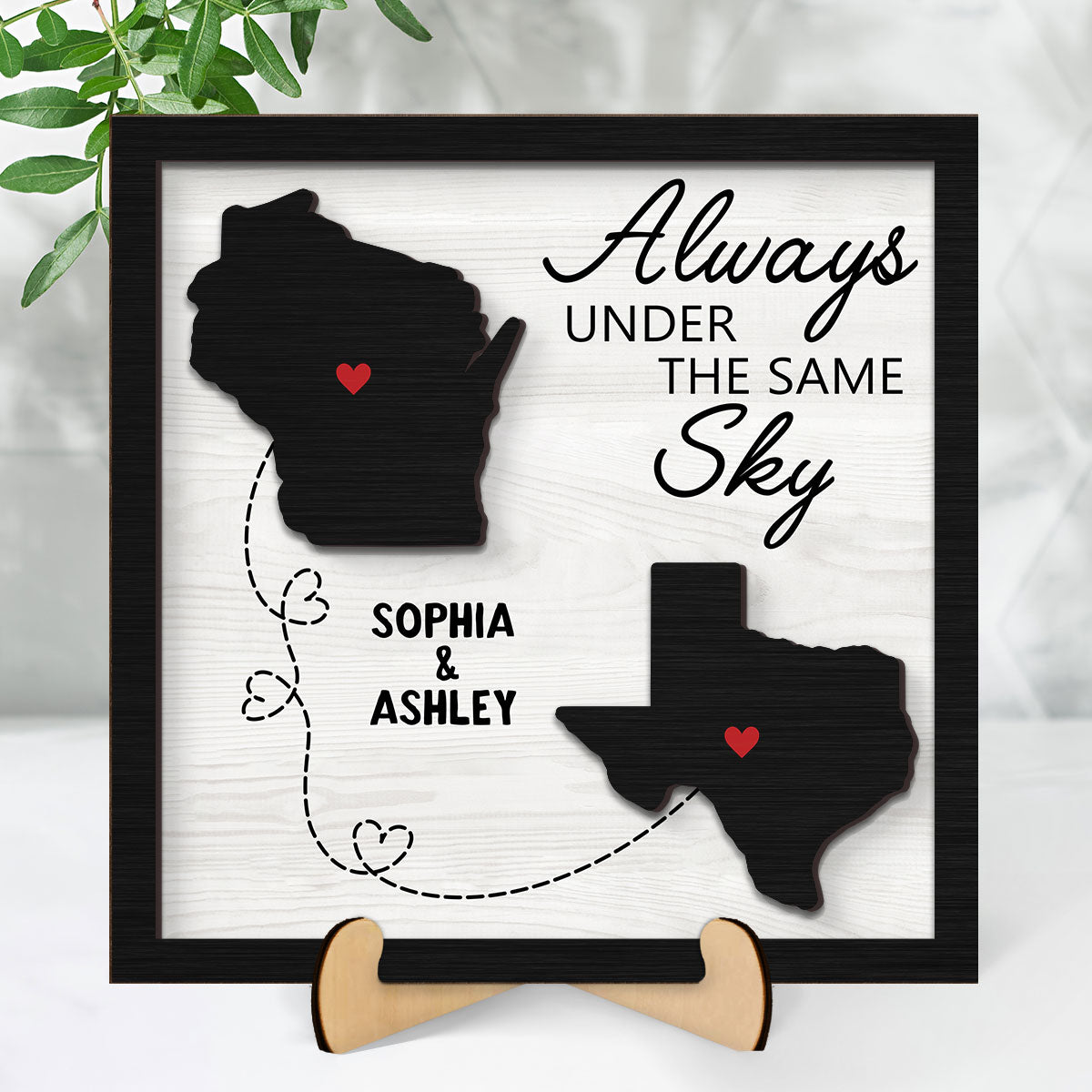 Long Distance Family Friendship State Map Personalized 2-Layer Wooden Plaque, Togetherness Christmas Gift
