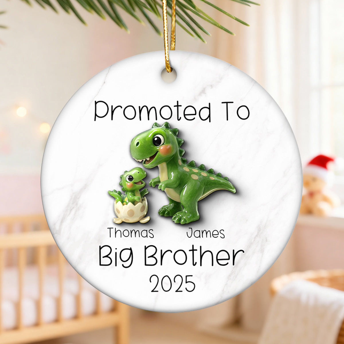 Promoted To Big Brother Big Sister 3D Effect Cute Dinosaurs - Personalized Ceramic Ornament - Proud New Big Sibling Gift