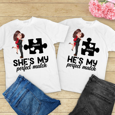 Couple Perfect Match Puzzle Couple Hugging Kissing Valentine‘s Day Personalized Matching Shirts [Set of 2 Shirts]
