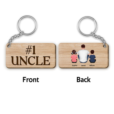 Best Uncle Ever Back View Man Kids Dog Cat Personalized Wooden Keychain