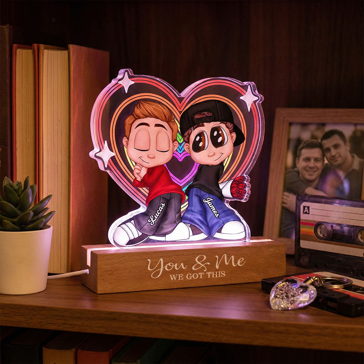 Forever Love Y2K Couple Neon Heart - Personalized Acrylic Block LED Night Light - Valentine's Day Gift For Couple, For Her, For Him