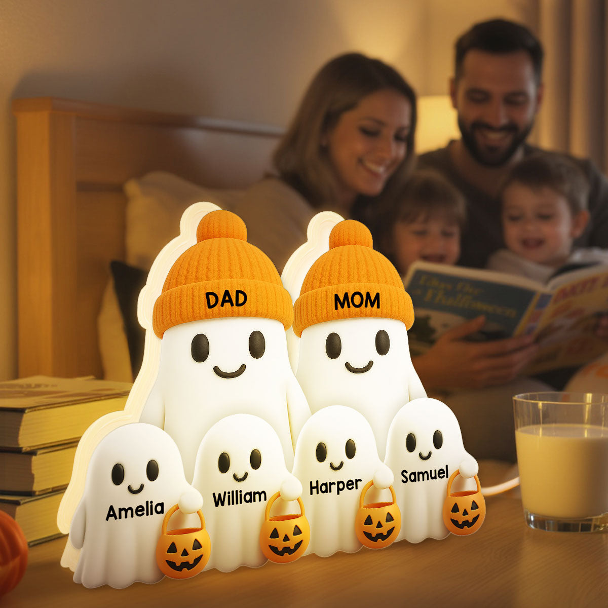 Family Dad Mom Kids Boo Crew Fall Halloween Decor - Personalized Light Box - Gift For Family