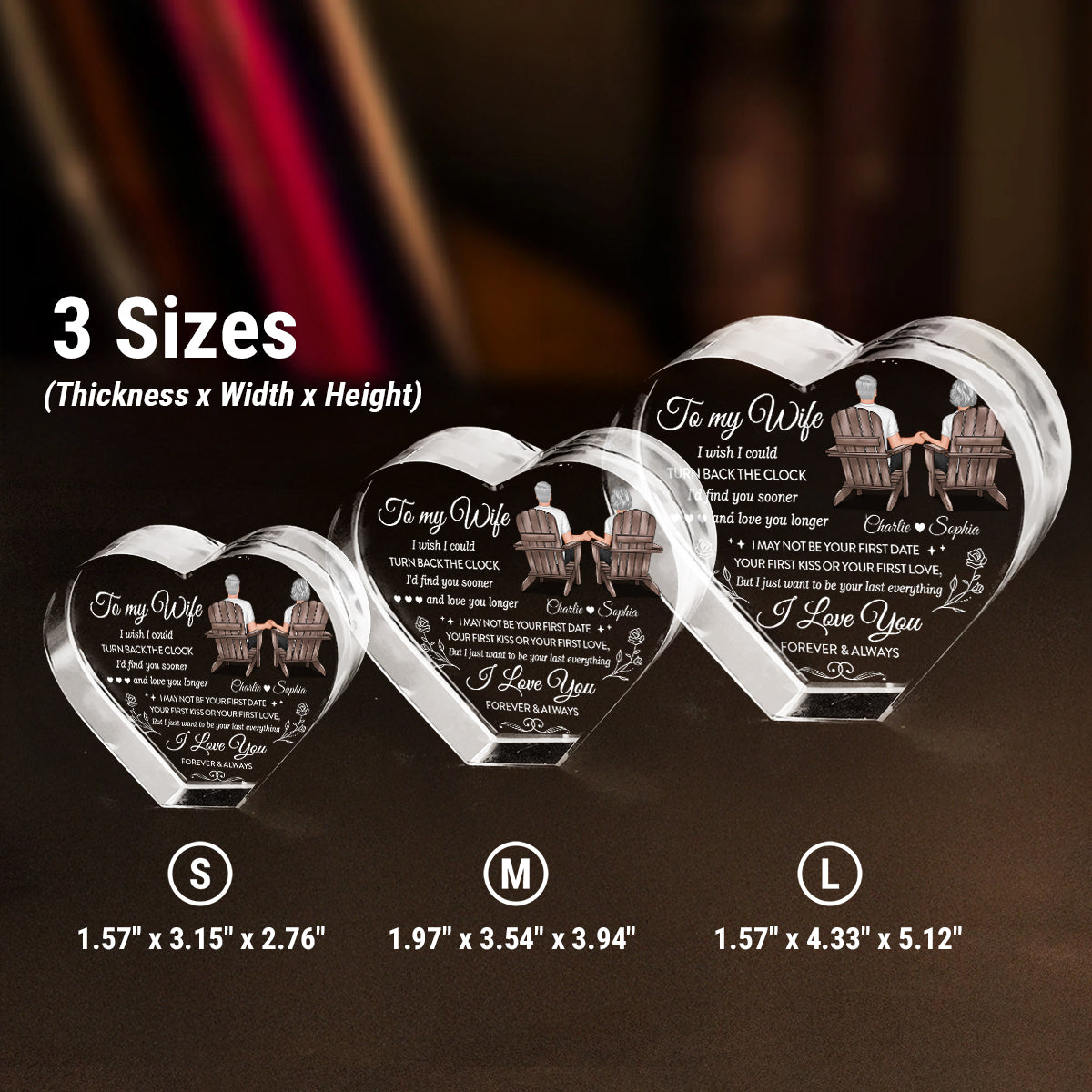 To My Wife I Wish I Could Turn Back The Clock Premium Crystal Heart LED, Heartfelt Personalized Couple Anniversary Gift For Couple, Last-minute Valentine's Gift For Her, For Wife, FREE DELIVERY