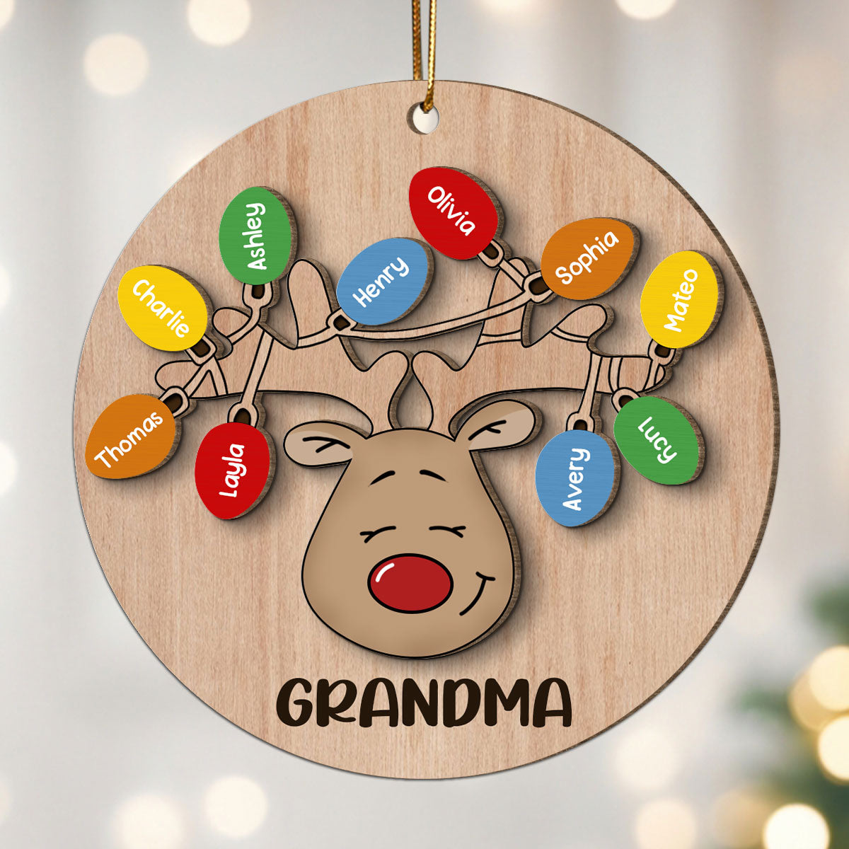 Christmas Grandma Reindeer Personalized 2-Layer Wooden Ornament, Gift For Grandma