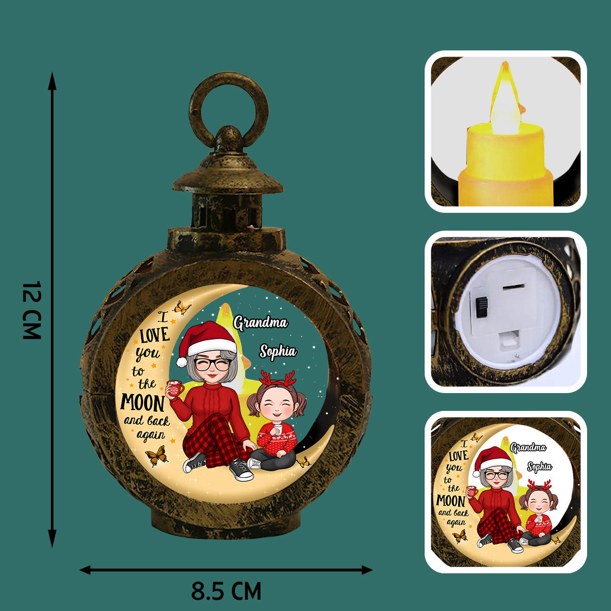 Cute Grandma & Grandkid On Moon Christmas Gift Personalized Lantern Ornament