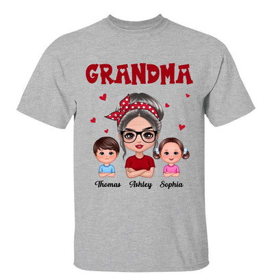 Grandma With Polka Dot Pattern Turban And Grandkids Personalized Shirt (Custom Any Title)