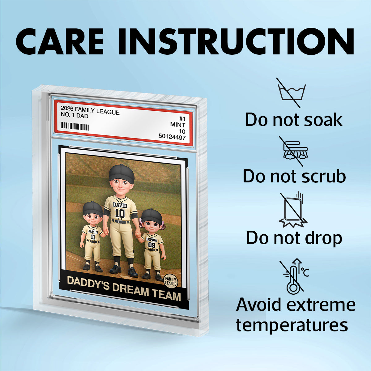 Baseball No. 1 Dad Man & Kids Trading Card Style - Personalized Acrylic Block Plaque - Father's Day Gift For Baseball Dad