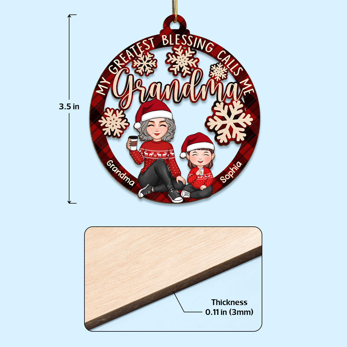 My Greatest Blessing Calls Me Grandma Personalized Christmas Wooden Ornament